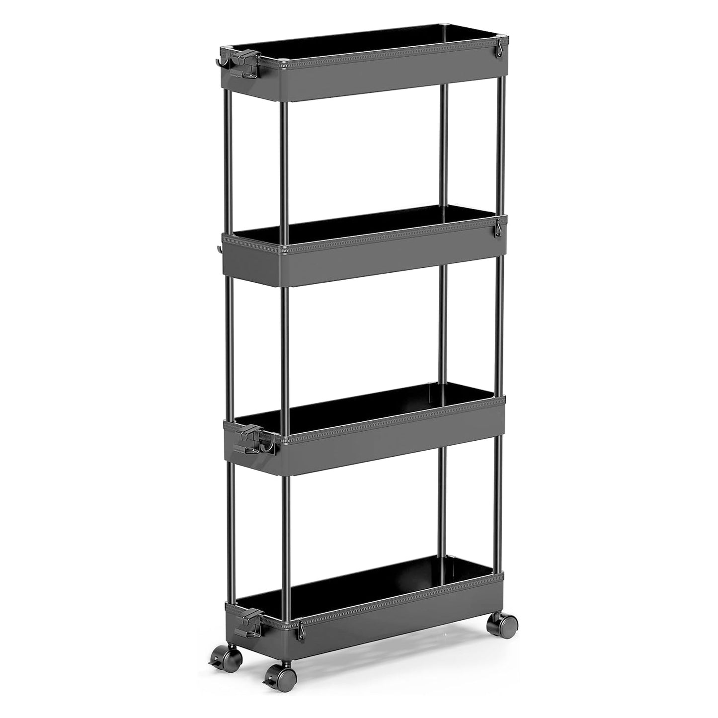 Slim Storage Cart 4 Tier, Mobile Shelving Unit Slide Out Storage Cart for Office, Bathroom, Kitchen, Laundry Room & Narrow Places,Black - Weshop876