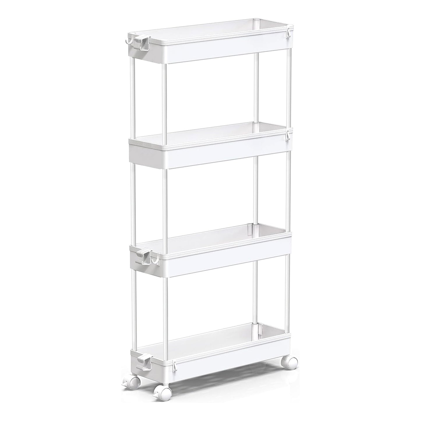 Slim Storage Cart 4 Tier, Mobile Shelving Unit Slide Out Storage Cart for Office, Bathroom, Kitchen, Laundry Room & Narrow Places,Black - Weshop876