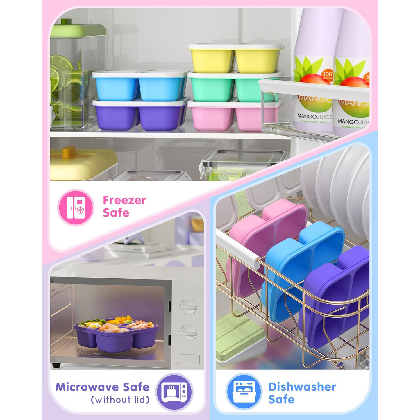 Reusable 4 Compartment Divided Food Storage Containers 5 Units