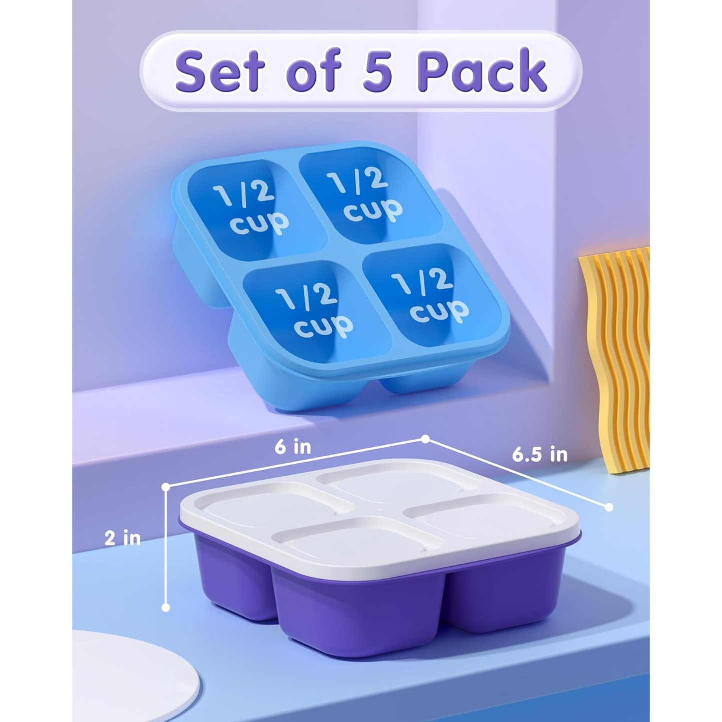 Reusable 4 Compartment Divided Food Storage Containers 5 Units