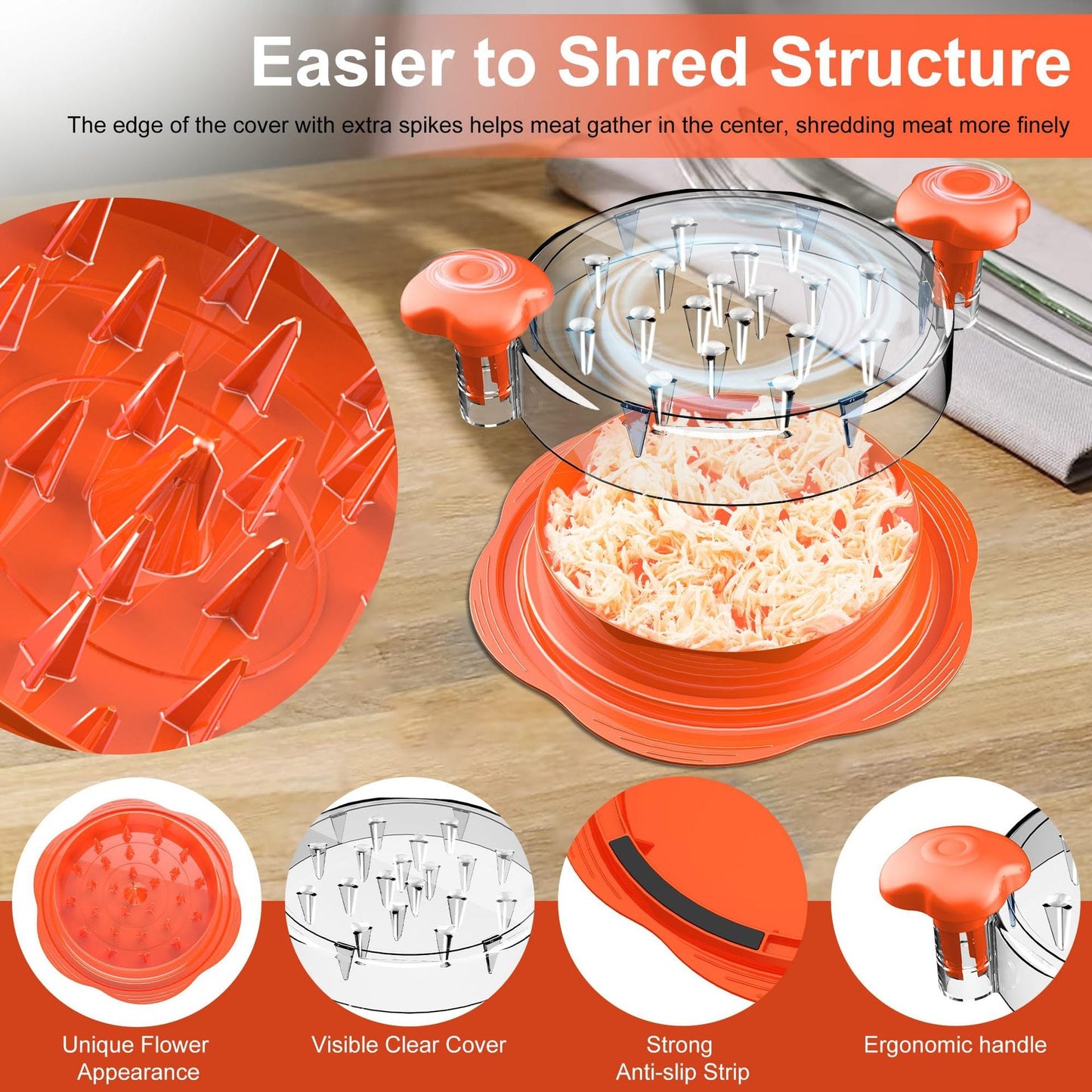 Large Chicken Breast Shredder Tool Twist with Brush&Fork, Visible Meat Shredder Machine - Weshop876