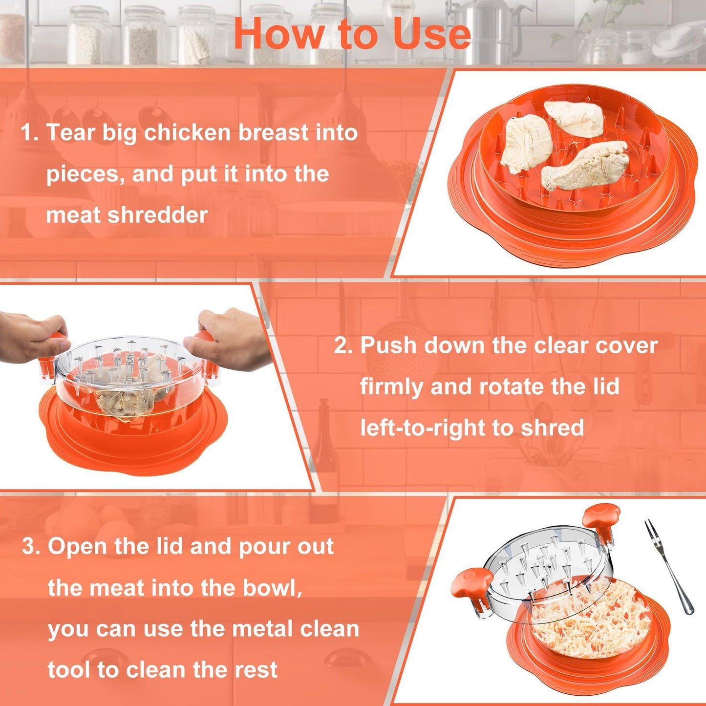 Large Chicken Breast Shredder Tool Twist with Brush&Fork, Visible Meat Shredder Machine - Weshop876