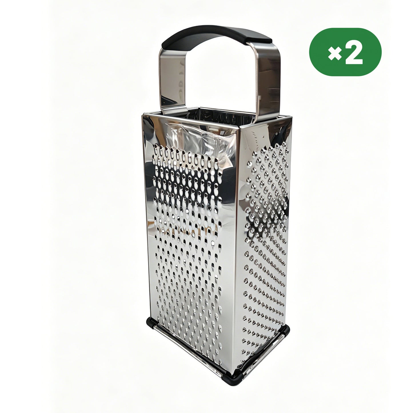 Soft Grip Stainless Steel Box Grater 9" 4 Sided Silver, 2pcs Pack