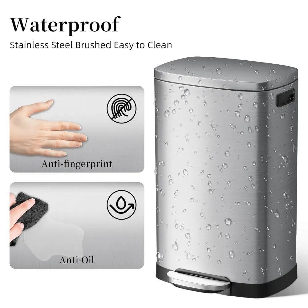 Stainless Steel Trash Can 50L / 13 Gallon, Silver