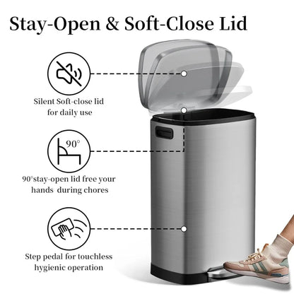Stainless Steel Trash Can 50L / 13 Gallon, Silver