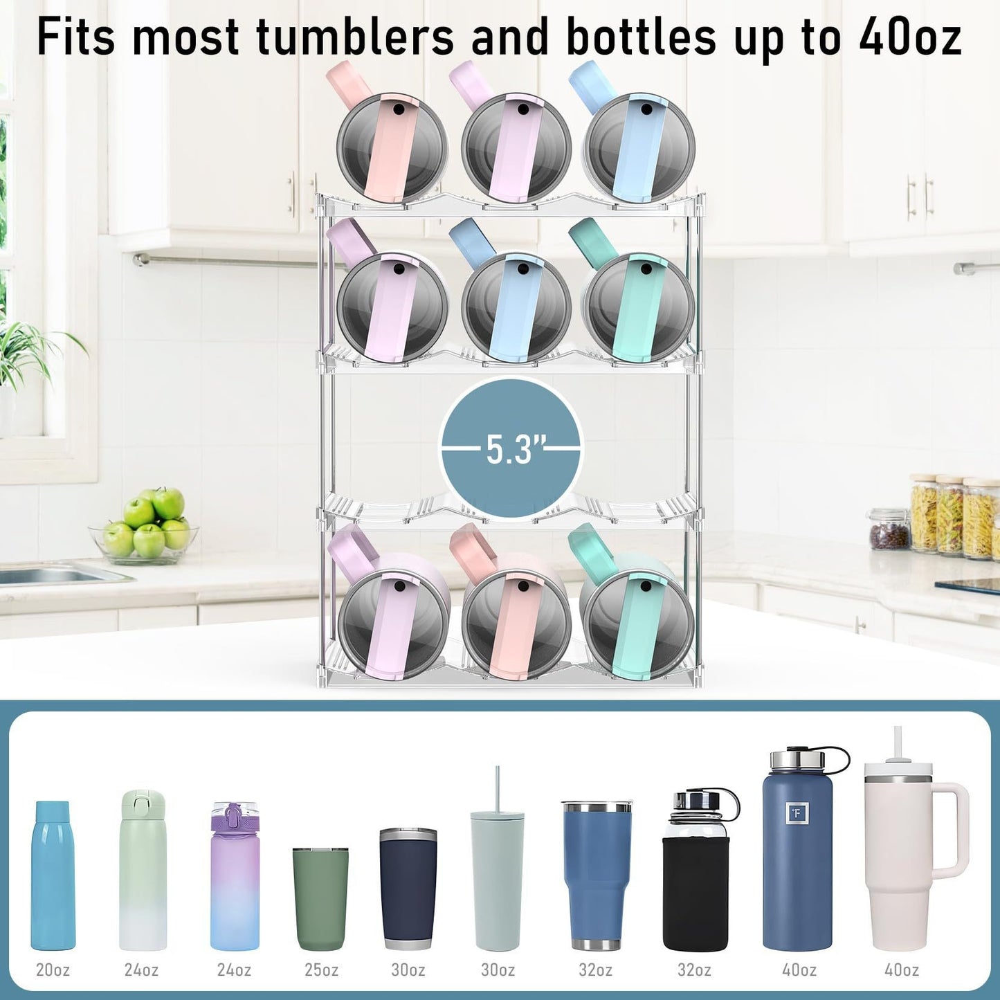 4 Tier Stackable Water Bottle Organizer Holder