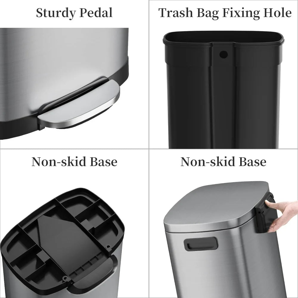 Stainless Steel Trash Can 50L / 13 Gallon, Silver