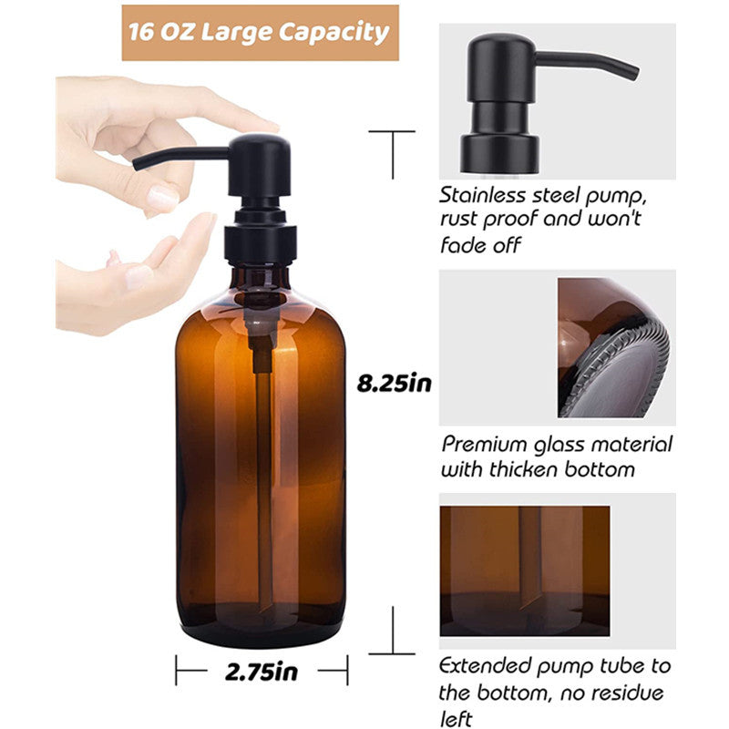Soap Dispenser with Rust Proof Stainless Steel Pump 2 Units, Brown