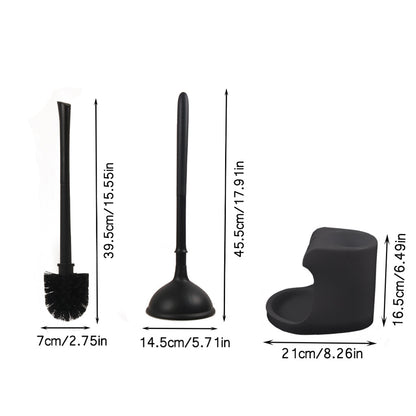 2-in-1 Toilet Brush Plunger Combo with Caddy Stand, Black