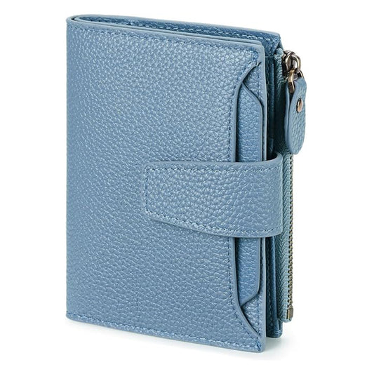 PU Women RFID Blocking Soft Leather Bifold Compact Card Holder Wallet, Blue