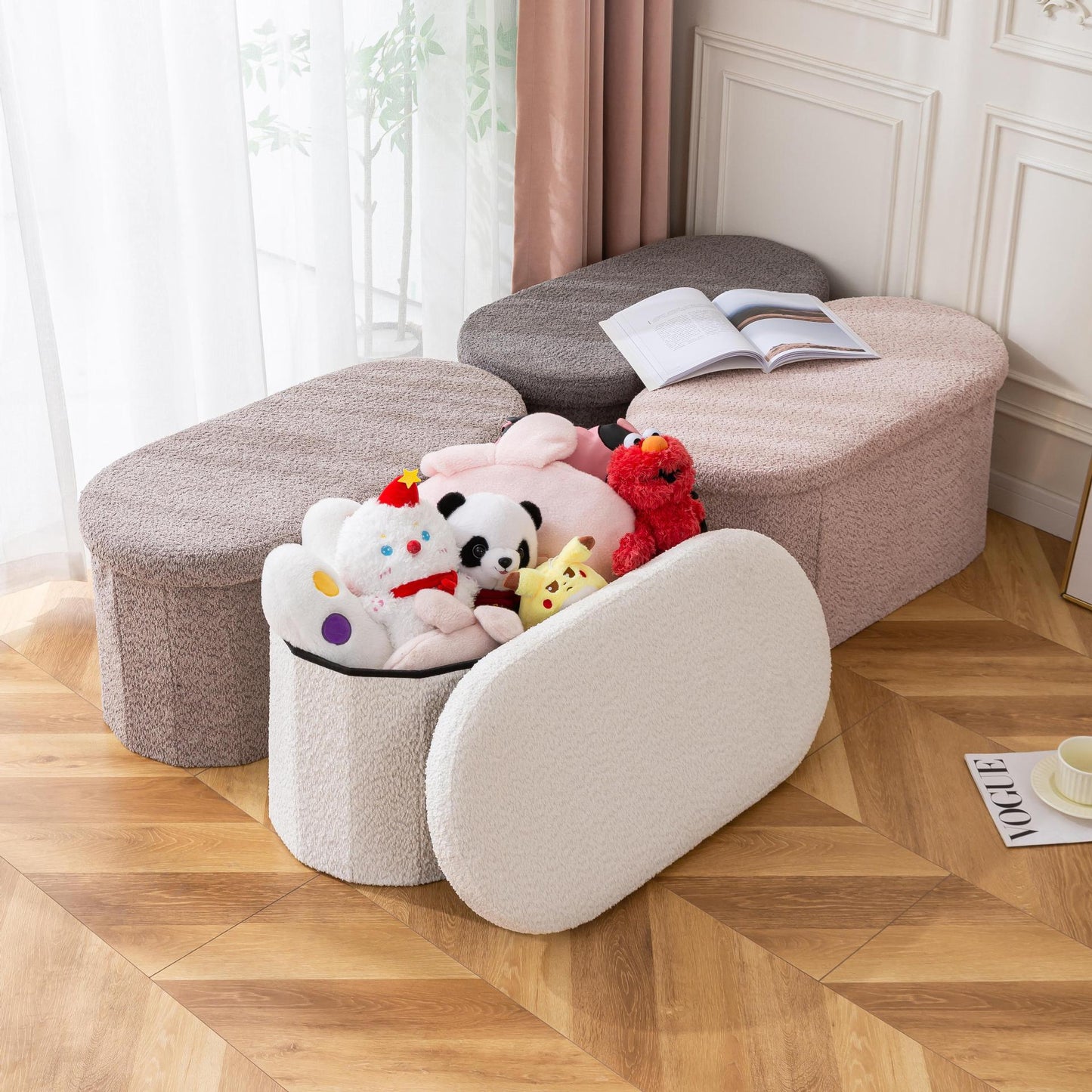 30" Oval Foldable Ottoman with Storage, White