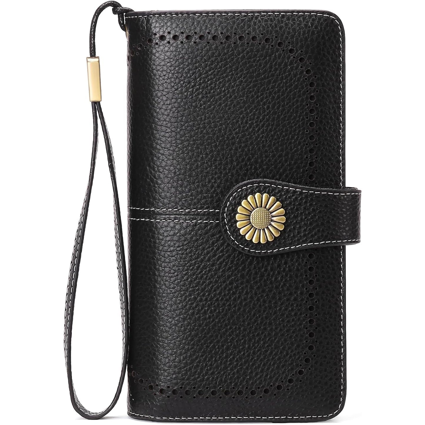 Leather Credit Card Holder with RFID Blocking Large Capacity Wristlet, Black