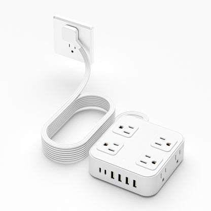 14 in 1, 5ft Power Strip Surge Protector with 8 AC Outlets 6 USB Ports, White