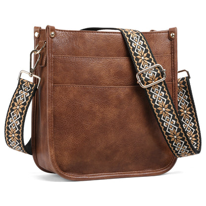 PU Crossbody Bags for Women Trendy Vegan Leather Hobo Handbags, Brown