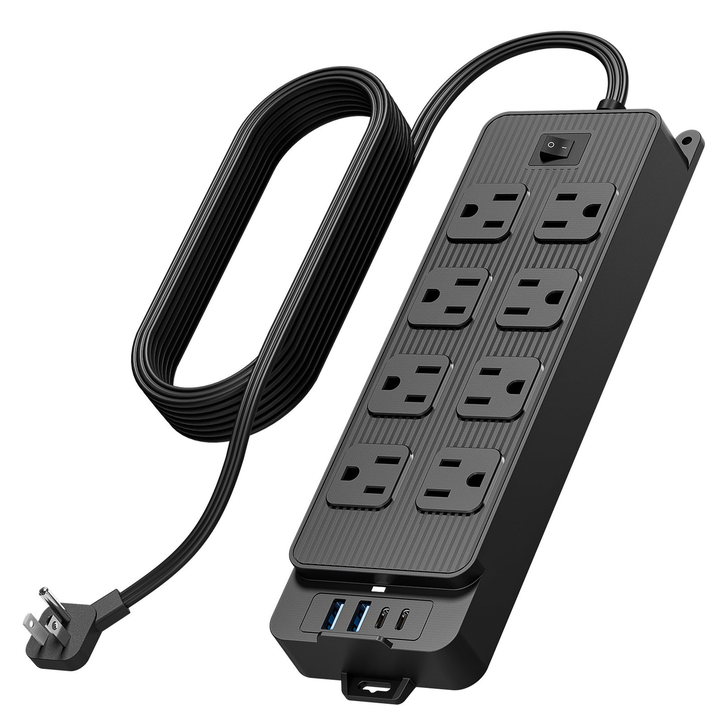 10ft Power Strip Surge Protector with 8 AC Outlets 4 USB Ports, Black
