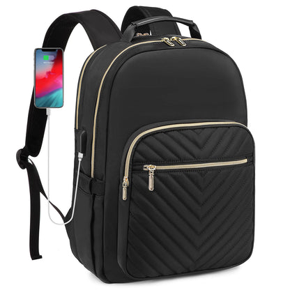 Laptop Backpack Purse for Women with USB Charging Port 17 Inch, Black