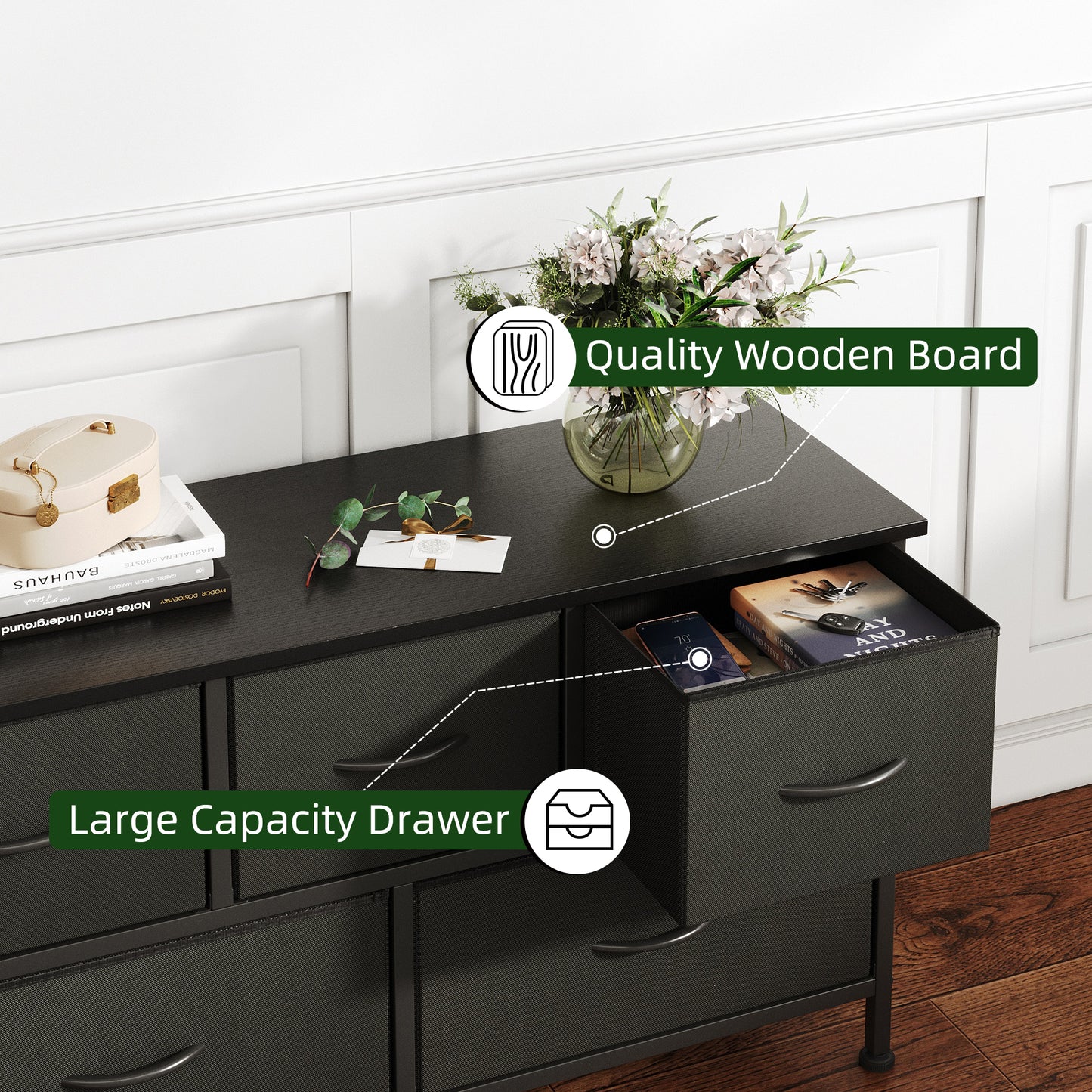 Dresser for Bedroom with 5 Drawers, Black