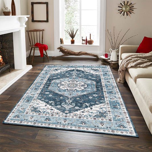 Vintage Living Room Area Rug 8x10 Feet, Blue