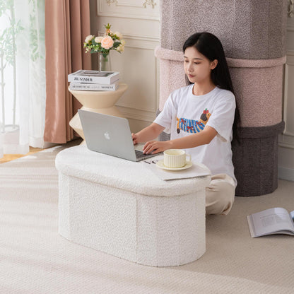 30" Oval Foldable Ottoman with Storage, White