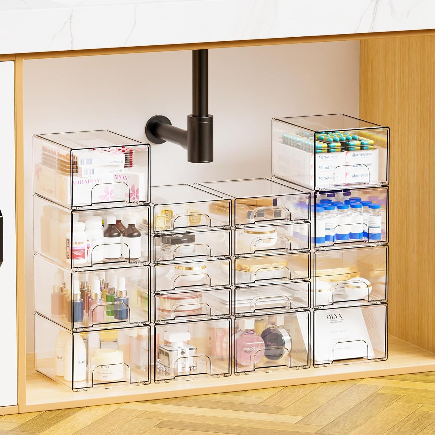 Clear Stackable Storage Drawers 4 Units