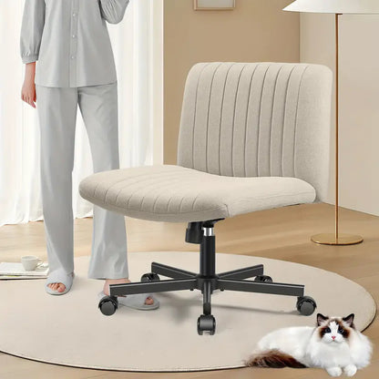 Cross Chair Comfy Armless Cross Legged Office Chair, Beige