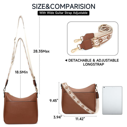 Women Trendy Hobo Bag with Guitar Strap Casual Vegan Leather Shoulder Bag