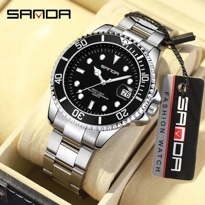 Men Luminous Watch Stainless Steel Band Waterproof Analog Quartz Watches, Black