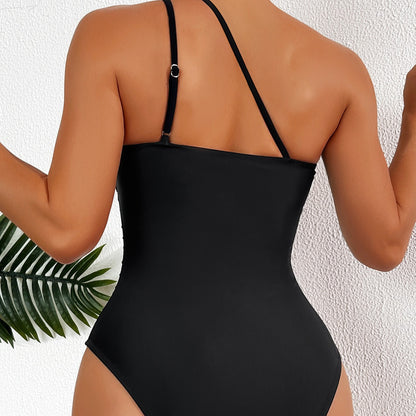 One Shoulder One Piece Swimsuit, Black