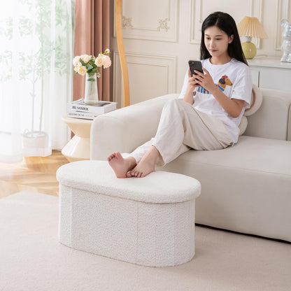 30" Oval Foldable Ottoman with Storage, White