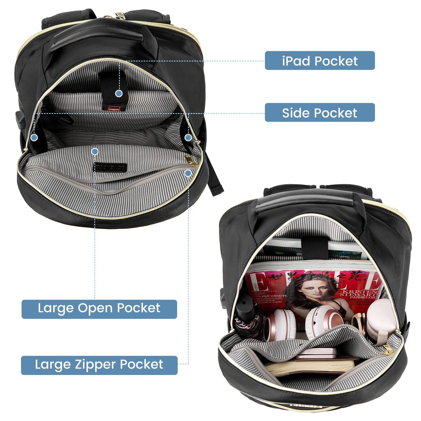 Laptop Backpack Purse for Women with USB Charging Port 17 Inch, Black