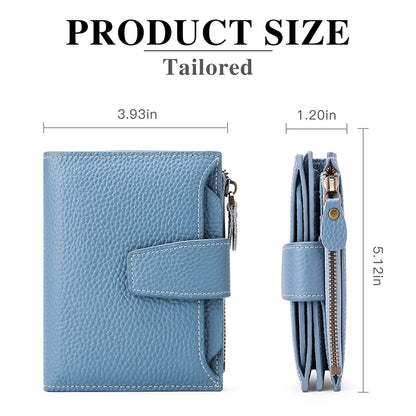 PU Women RFID Blocking Soft Leather Bifold Compact Card Holder Wallet, Blue