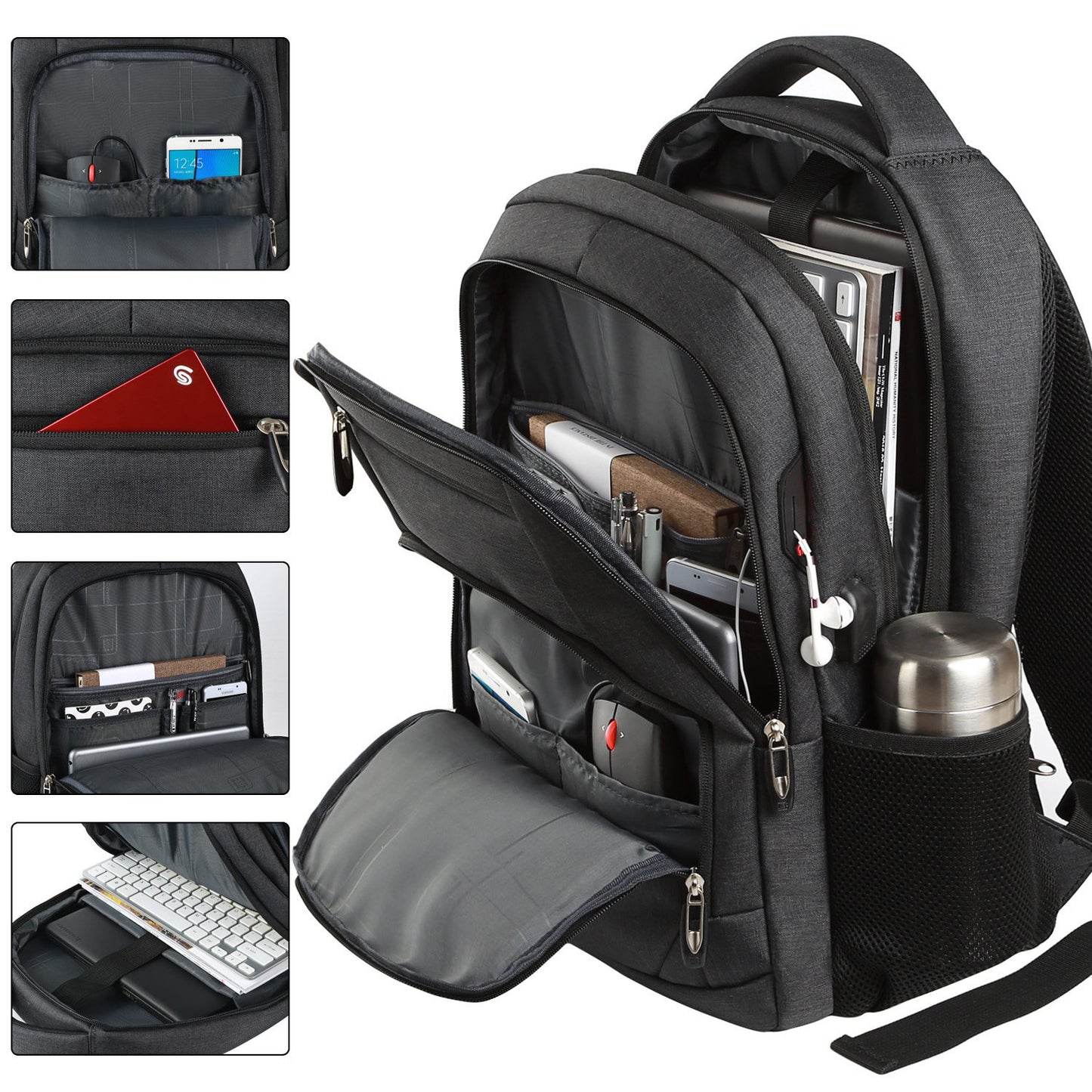 Laptops Backpack with USB Charging Port 18 Inch, Black