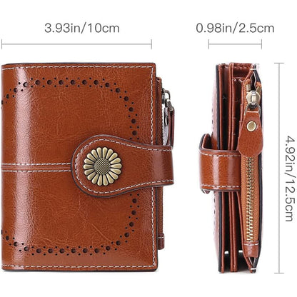 Small Womens Wallet Leather Bifold Card Holder RFID Blocking, Brown