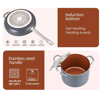 Granite Nonstick 7 Quart Stock Pot Cookware Set(Grey)