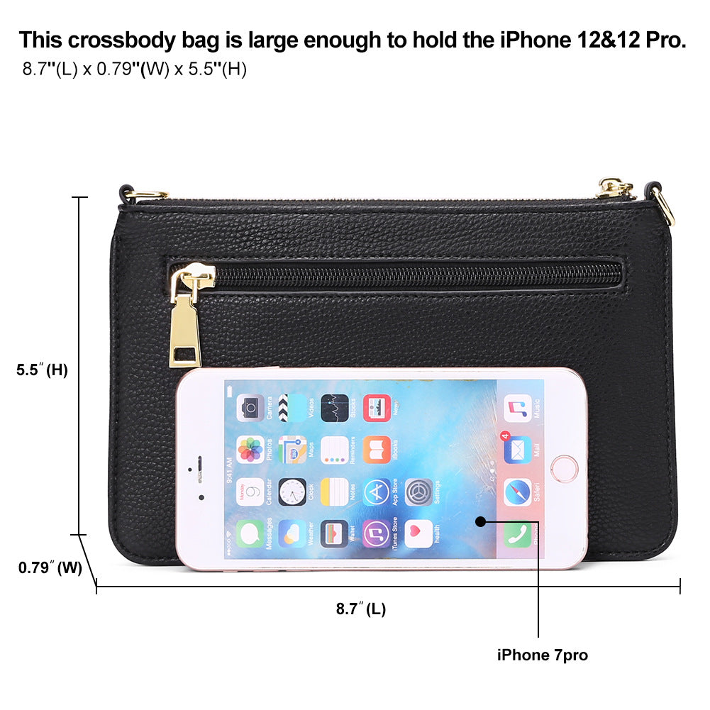 PU Leather Wristlet Clutch Crossbody Shoulder Bag Wallet Purses RIFD Card Slots, Black