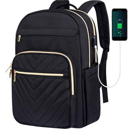 Laptop Backpack Purse for Women with USB Charging Port 17 Inch, Black
