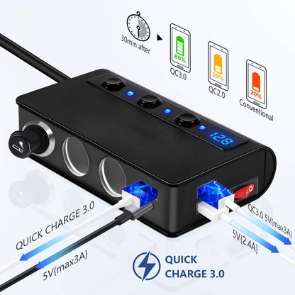 3-Socket Cigarette Lighter Adapter with PD+3.0QC
