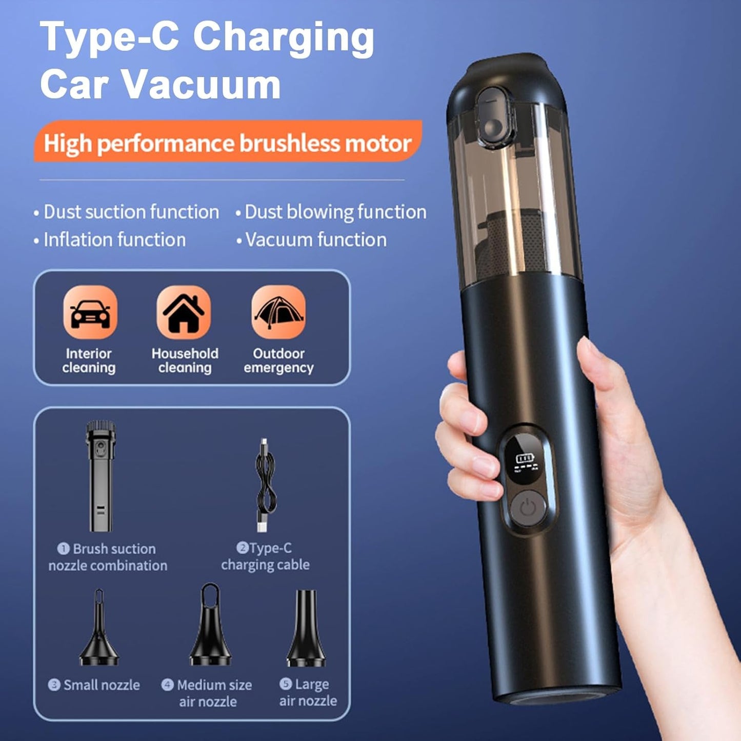 Handheld Car Vacuum Cleaner Cordless with 14000Pa High Power, Black