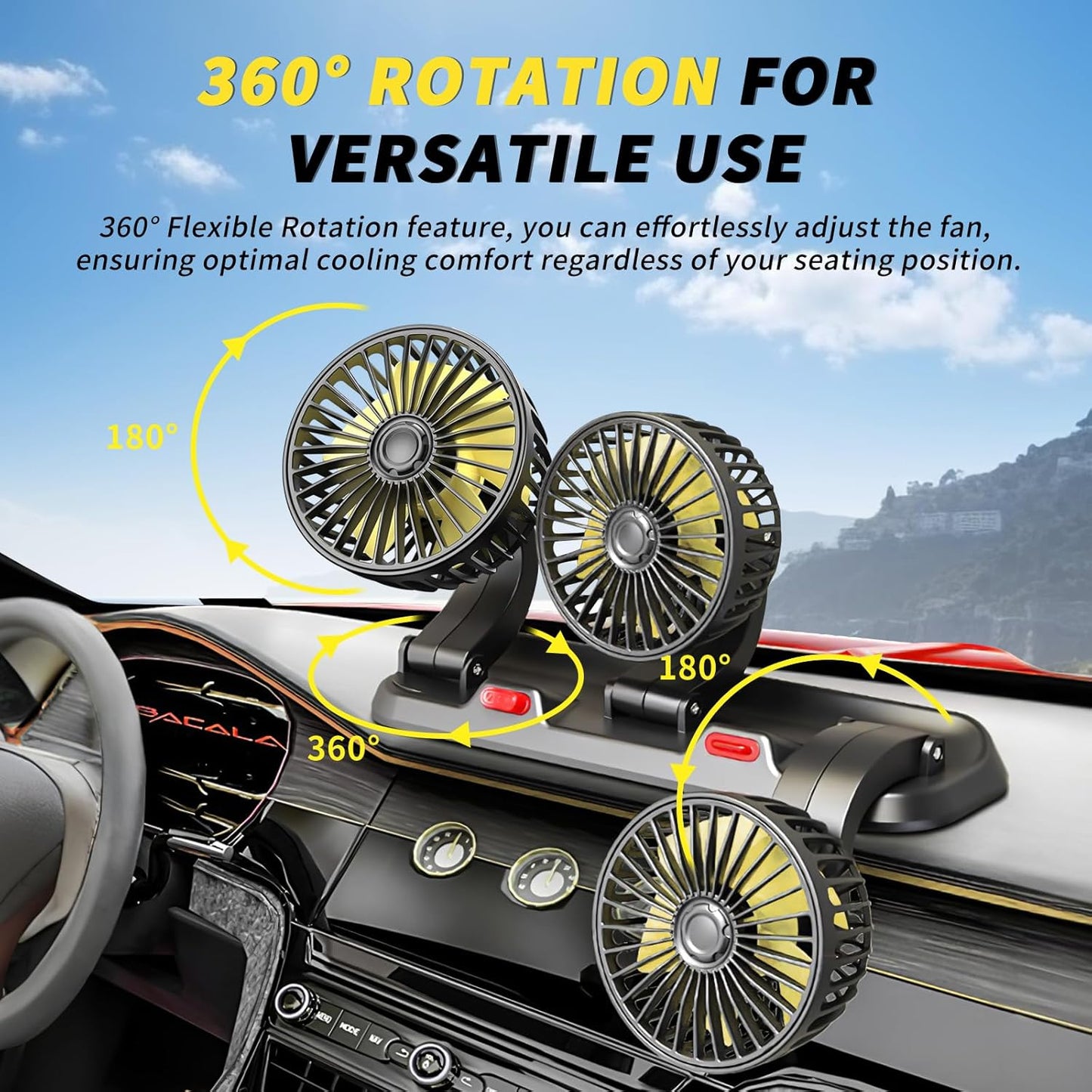 Portable 3-Head Car Cooling Fan