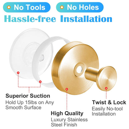 4 Pack Stainless Steel Suction Cup Hooks