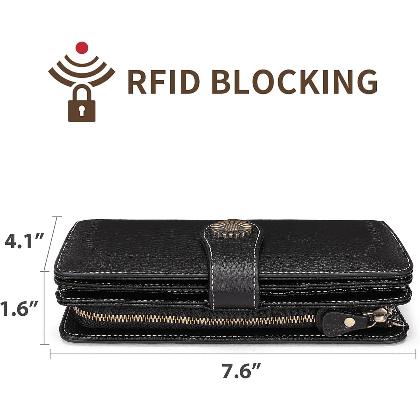 Leather Credit Card Holder with RFID Blocking Large Capacity Wristlet, Black