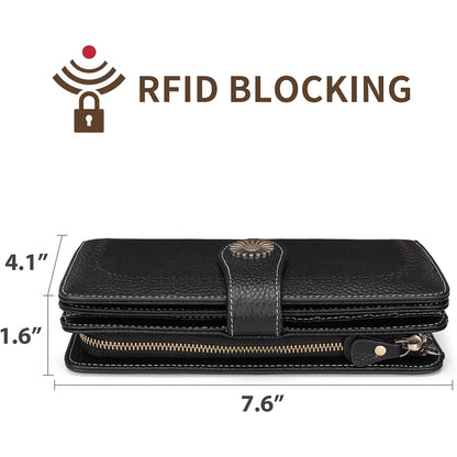 Leather Credit Card Holder with RFID Blocking Large Capacity Wristlet, Black