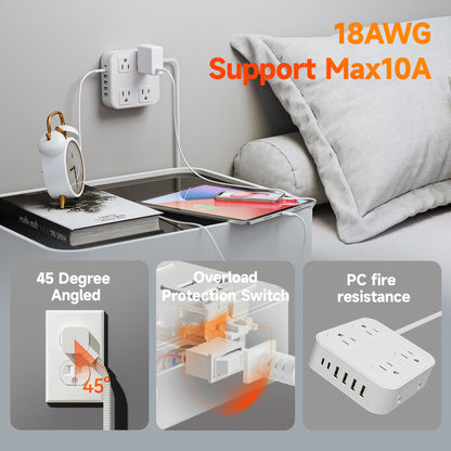 14 in 1, 5ft Power Strip Surge Protector with 8 AC Outlets 6 USB Ports, White