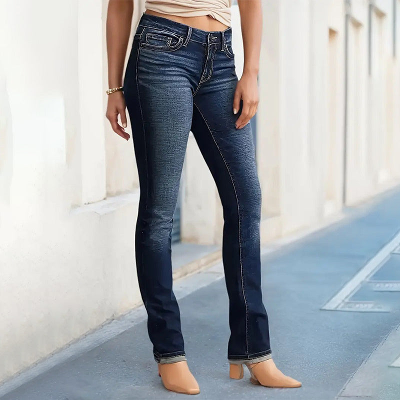 Womens Britt Low Rise Curvy Fit Straight Leg Jeans, Dark Blue