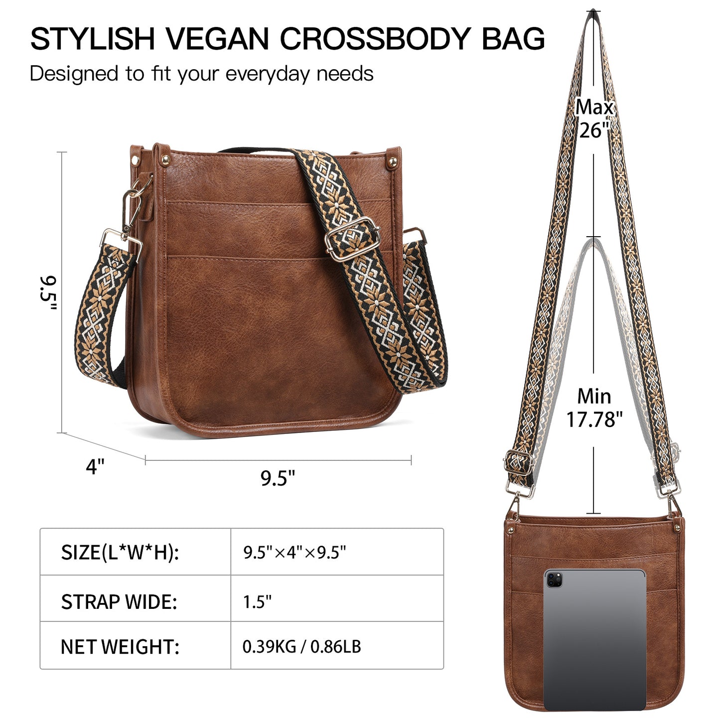 PU Crossbody Bags for Women Trendy Vegan Leather Hobo Handbags, Brown