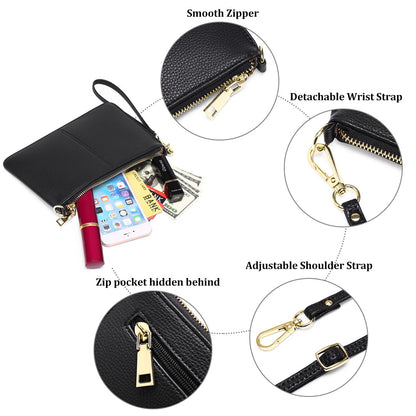 PU Leather Wristlet Clutch Crossbody Shoulder Bag Wallet Purses RIFD Card Slots, Black