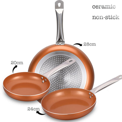 3-piece Nonstick Copper Red Cookware skillets set, 8-9.5-11 inch