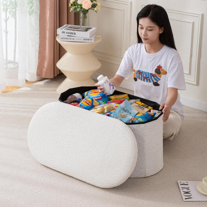 30" Oval Foldable Ottoman with Storage, White