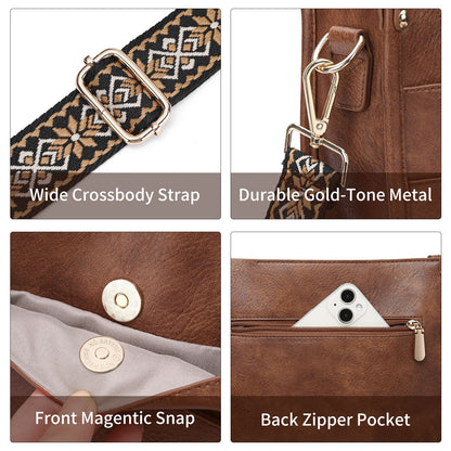 PU Crossbody Bags for Women Trendy Vegan Leather Hobo Handbags, Brown