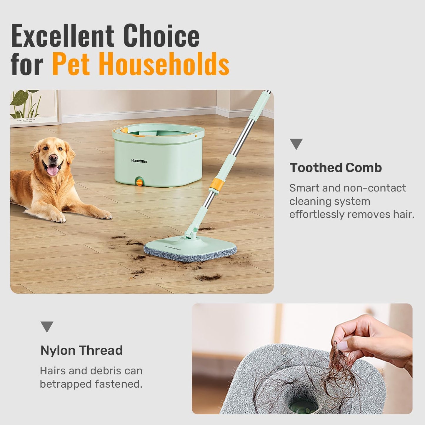 Spin Mop and Bucket Set with Detachable Inner Mop Bucket